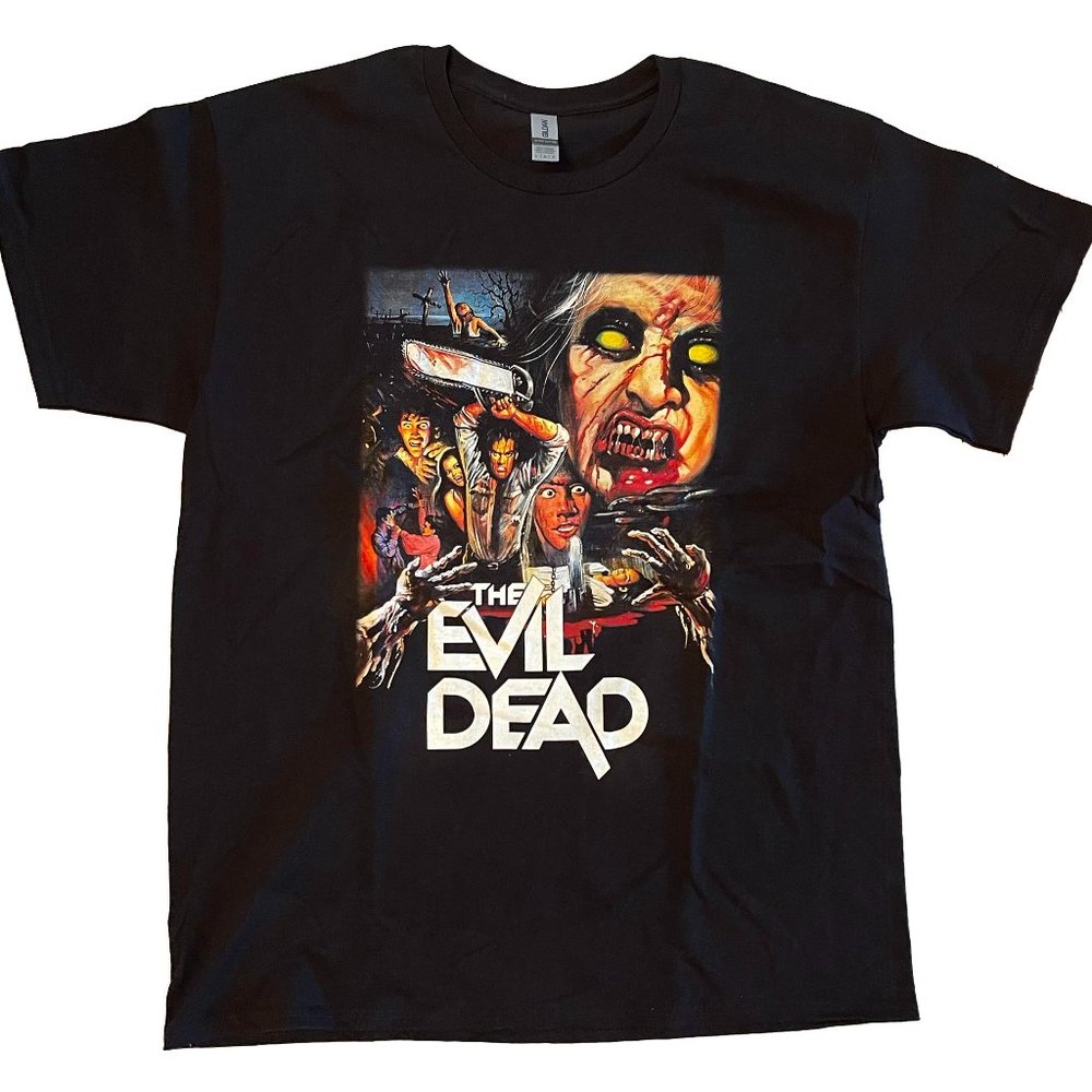 Evil Dead Poster Art Collage, Horror Film by director Sam Raimi, Shirt Size L